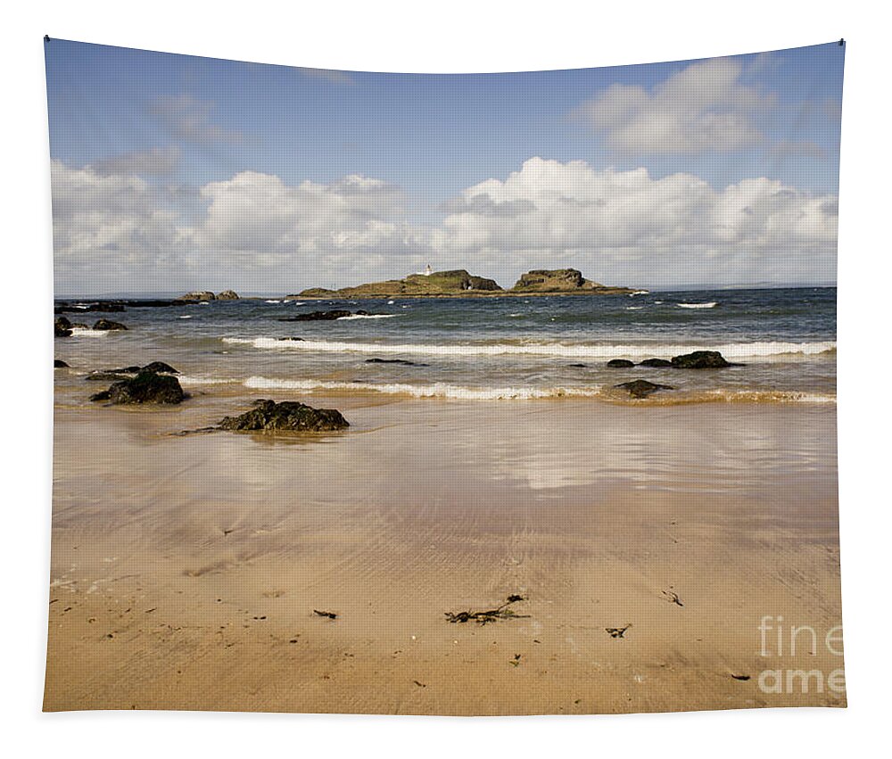 Fidra Lighthouse And Seashore Tapestry featuring the photograph Only clouds from skies by Elena Perelman