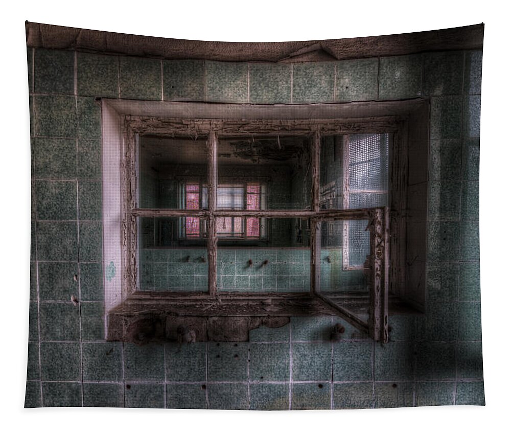 Urbex Tapestry featuring the digital art Operation window by Nathan Wright