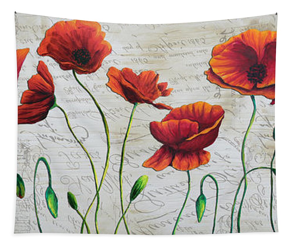 Poppy Tapestry featuring the painting Orange Poppies Original Abstract Flower Painting by Megan Duncanson by Megan Aroon