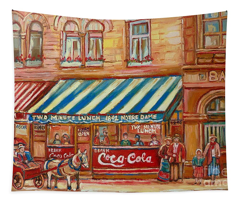 Montreal Scenes Tapestry featuring the painting Original Bank Notre Dame Street by Carole Spandau
