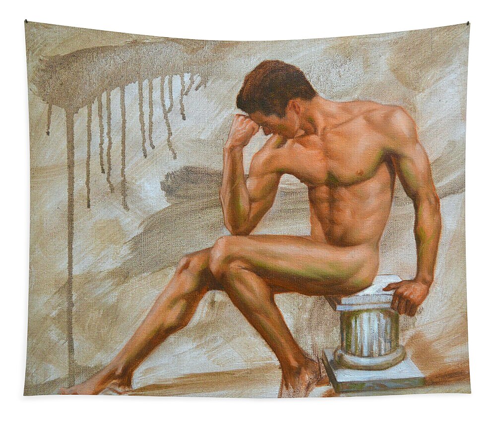 2012 Tapestry featuring the painting Original Oil Painting Gay Man Body Art-male Nude#16-2-5-18 by Hongtao Huang