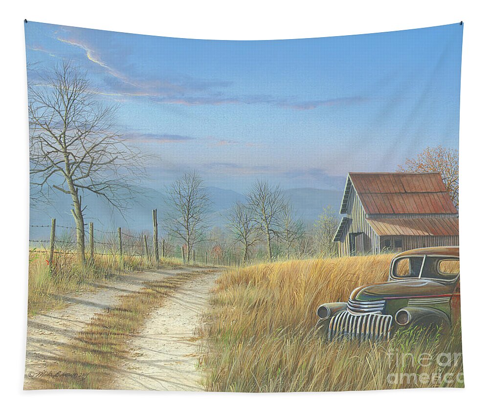 Landscape Tapestry featuring the painting Our Time has Come and Gone by Mike Brown