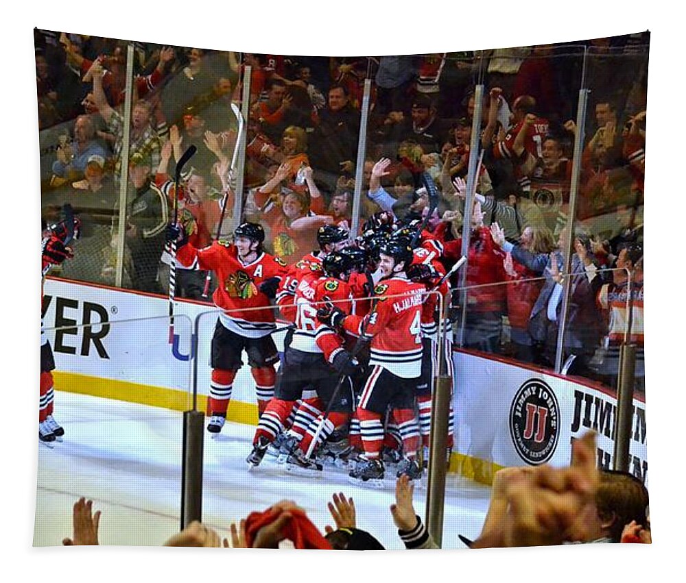 Blackhawks Tapestry featuring the photograph Overtime Game Winner by Melissa Jacobsen