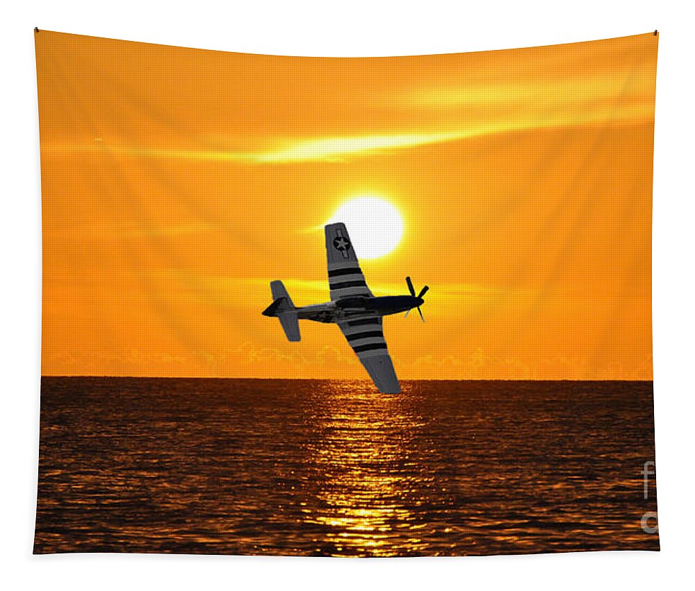 Sunset Tapestry featuring the photograph P-51 Sunset by John Black