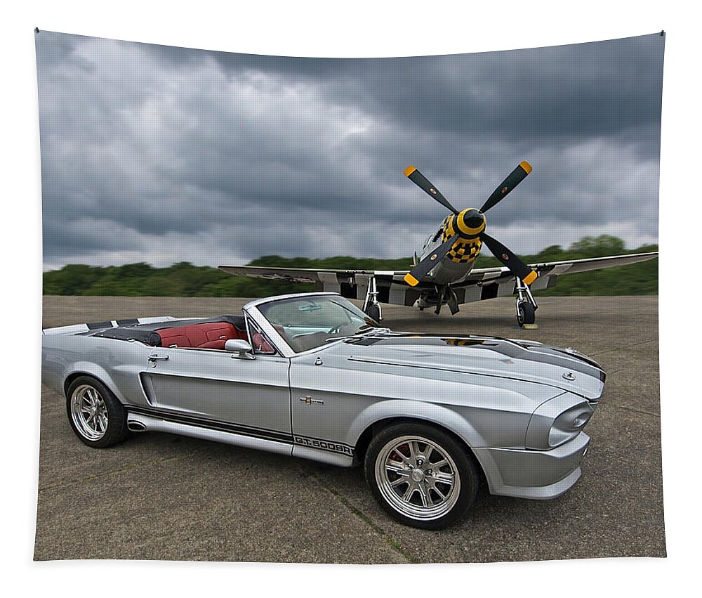P-51 Tapestry featuring the photograph P51 Meets Eleanor by Gill Billington