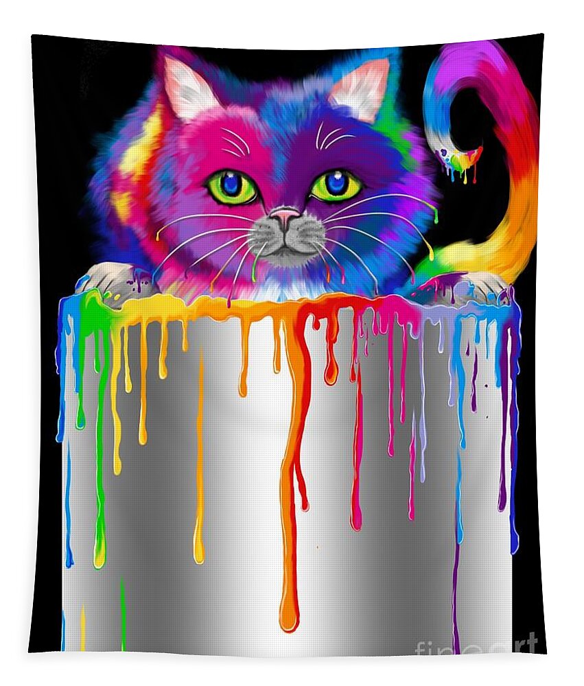 Cat Tapestry featuring the painting Paint Can Cat by Nick Gustafson