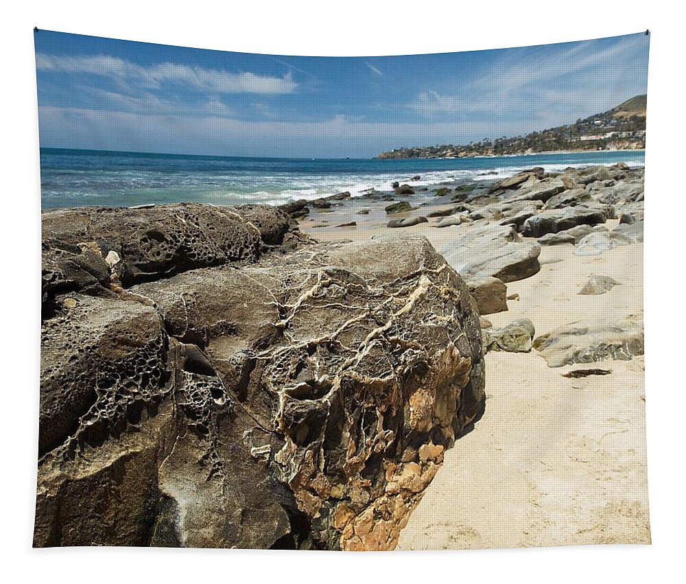 Beach Tapestry featuring the photograph Painted Rock by Steve Ondrus