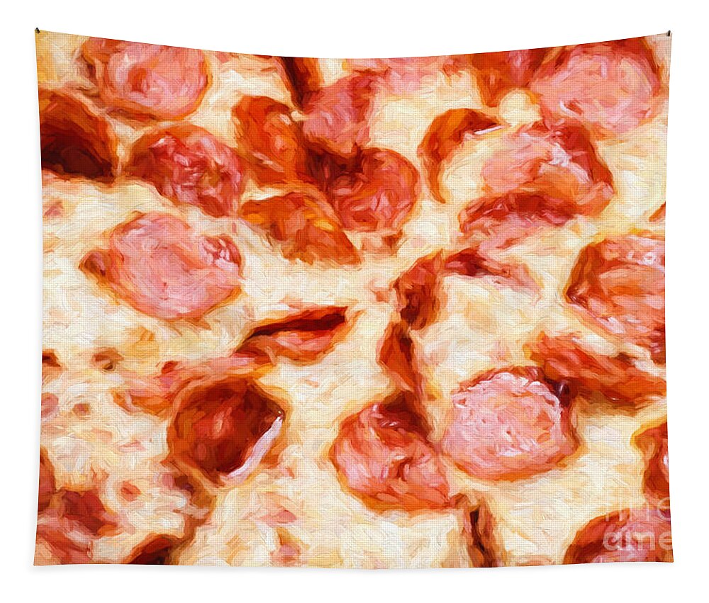 Andee Design Food Tapestry featuring the mixed media Painterly Pepperoni Pizza 1 by Andee Design