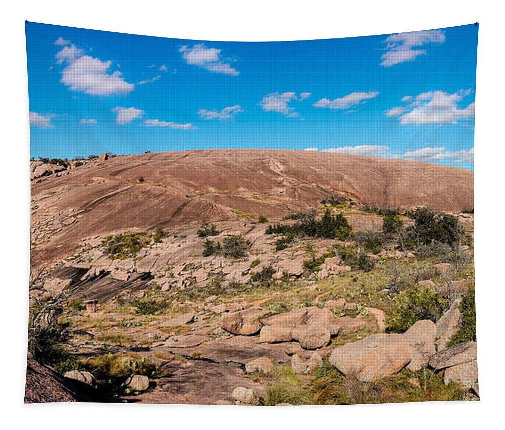 Enchanted Rock Tapestry featuring the photograph Panorama of Enchanted Rock State Natural Area - Fredericksburg Texas Hill Country by Silvio Ligutti