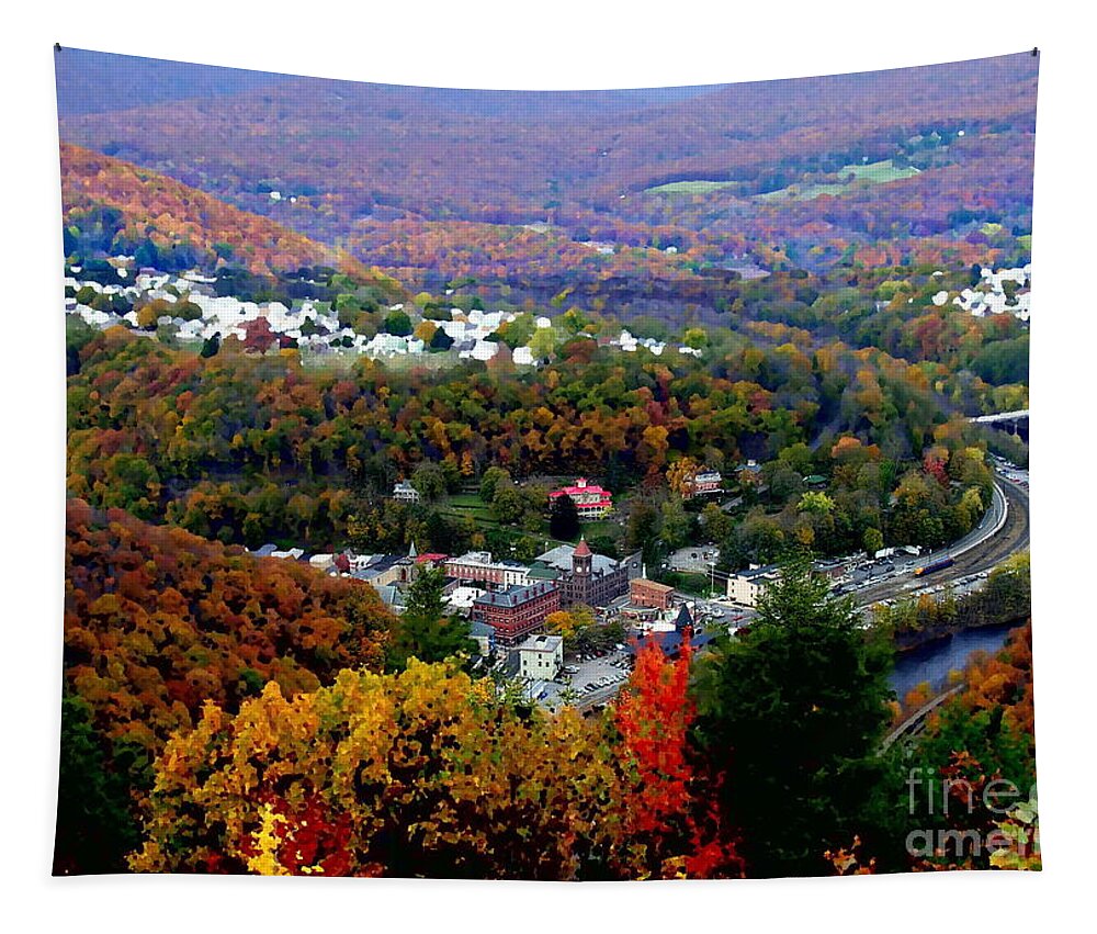 Jim Thorpe Pa Tapestry featuring the photograph Panorama of Jim Thorpe PA Switzerland of America - Abstracted foliage by Jacqueline M Lewis