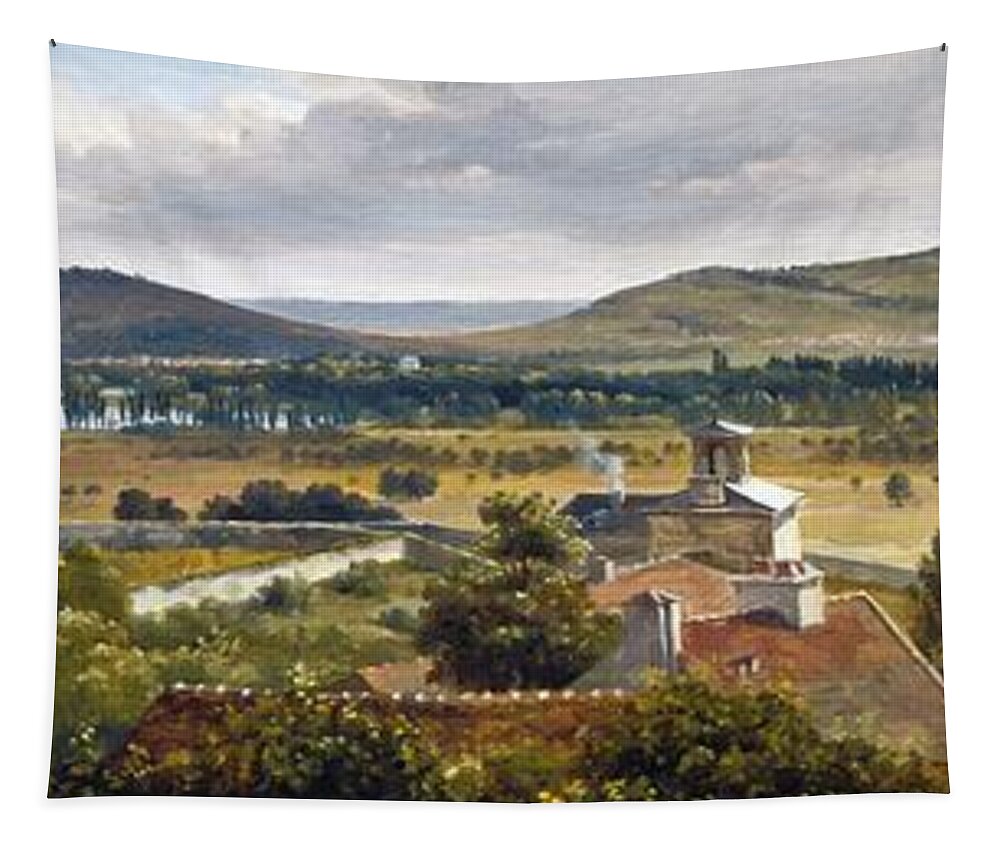 Theodore Rousseau Tapestry featuring the painting Panoramic View Of The Ile-De-France by Theodore Rousseau