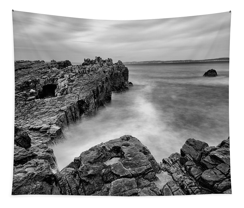 Pans Rock Tapestry featuring the photograph Ballycastle - Pans Rock to Rathlin Island by Nigel R Bell