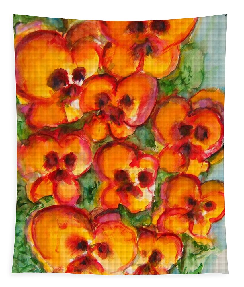 Pansies Tapestry featuring the painting Pansies Love Us by Elaine Duras