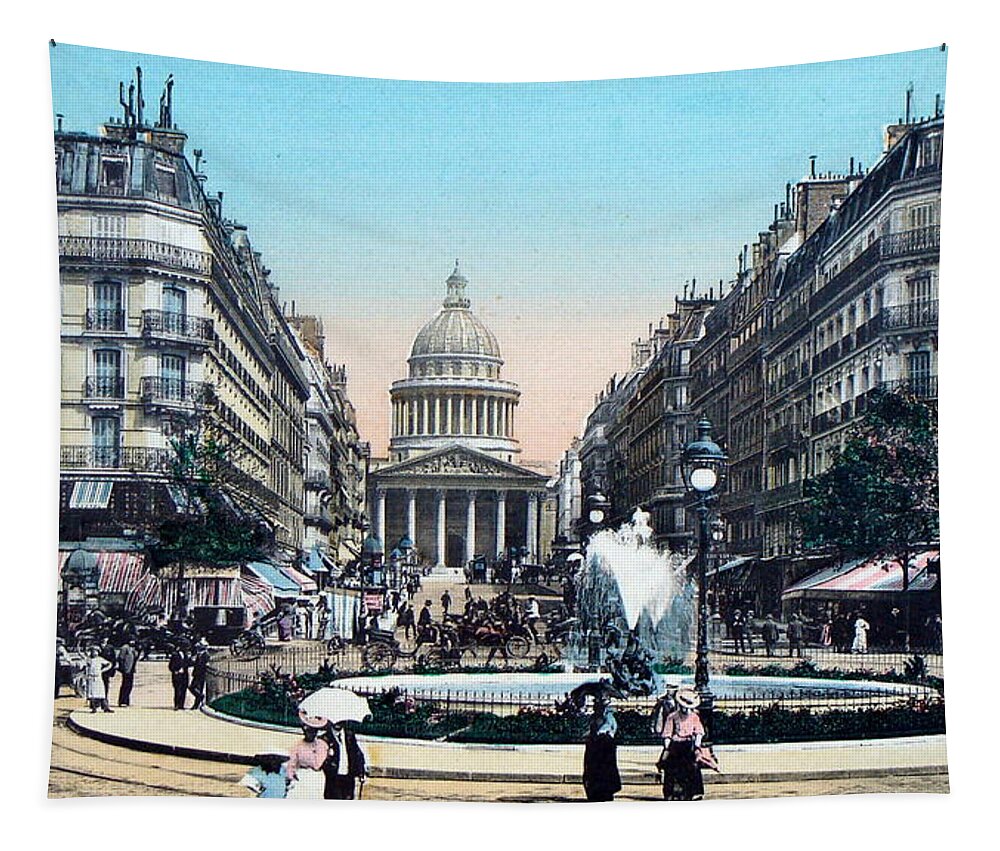 Paris 1910 Tapestry featuring the photograph Paris 1910 Rue Soufflot And Pantheon by Ira Shander