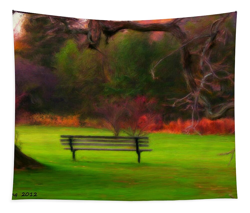 Autumn Tapestry featuring the painting Park Bench by Bruce Nutting
