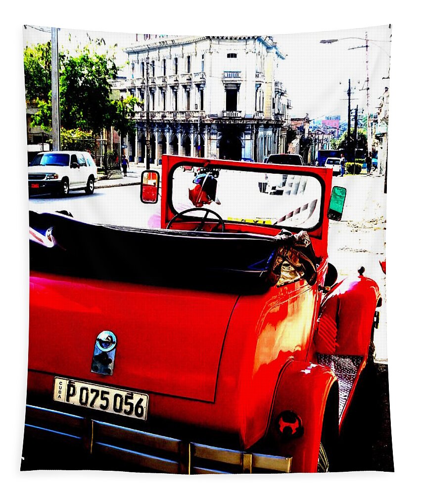 Cuba Tapestry featuring the photograph Parked in Havana Cuba by Funkpix Photo Hunter