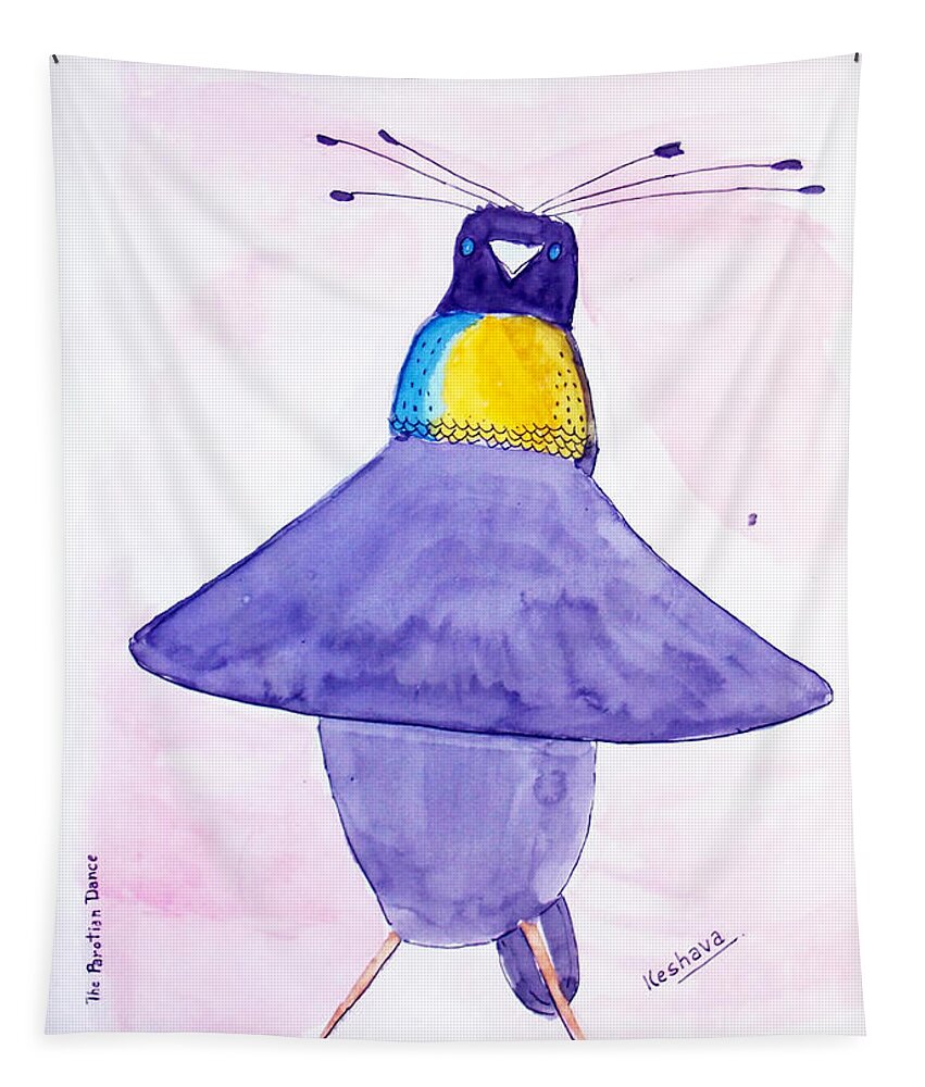 Parotia Tapestry featuring the painting Parotia Dancing - Bird of Paradise by Keshava Shukla