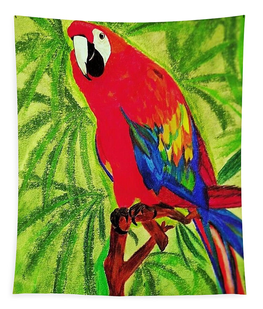 Parrot Tapestry featuring the pastel Parrot in Paradise by Renee Michelle Wenker