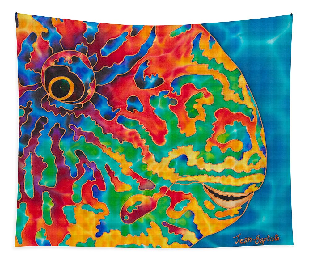 Diving Tapestry featuring the painting Parrotfish by Daniel Jean-Baptiste