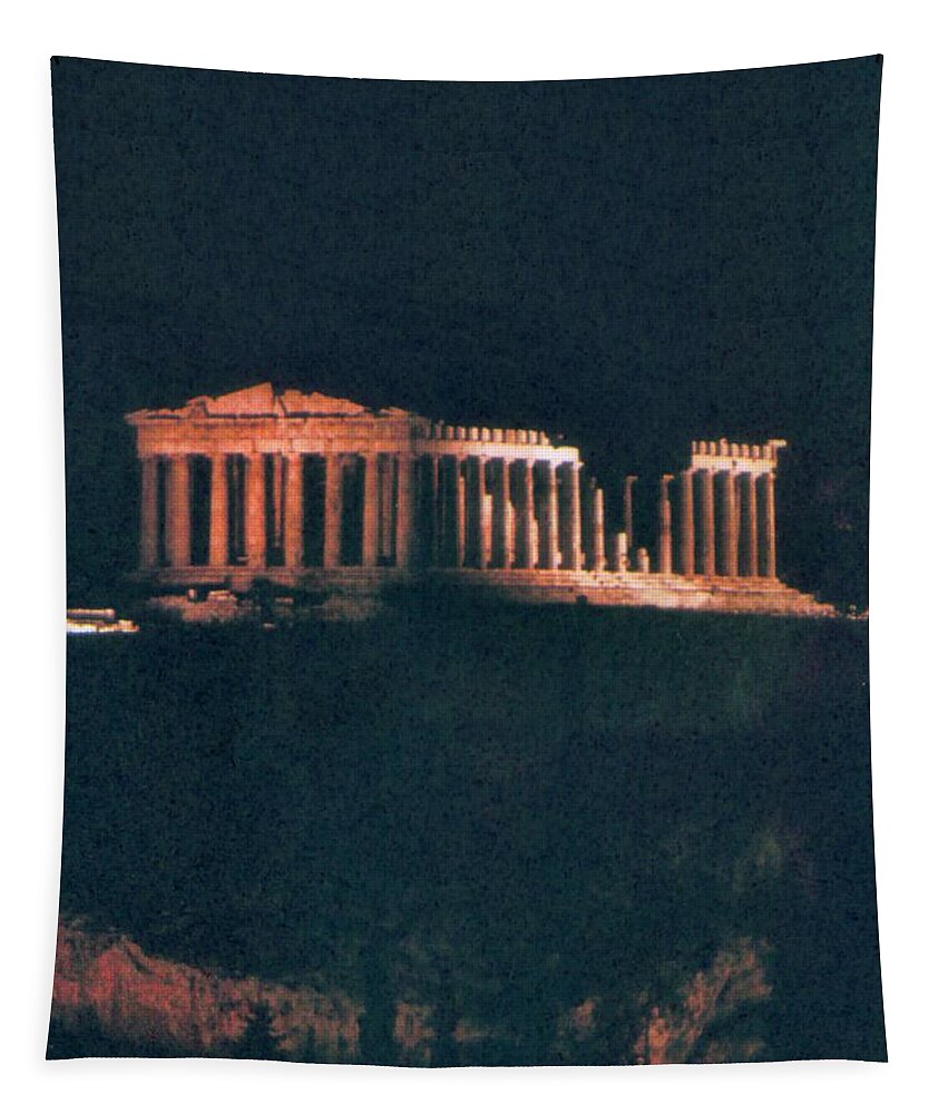Parthenon Tapestry featuring the painting Parthenon at Night by Troy Caperton