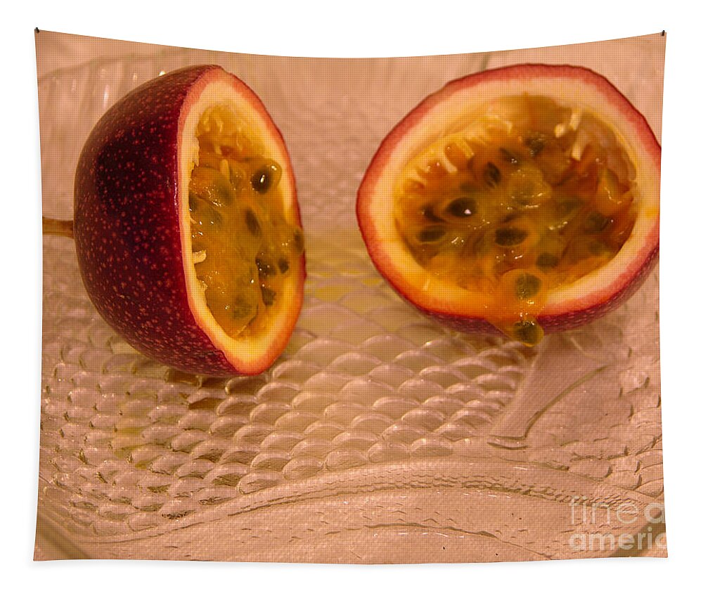 Photography Tapestry featuring the photograph Passion fruit on fish plate 11-3-13 by Julianne Felton