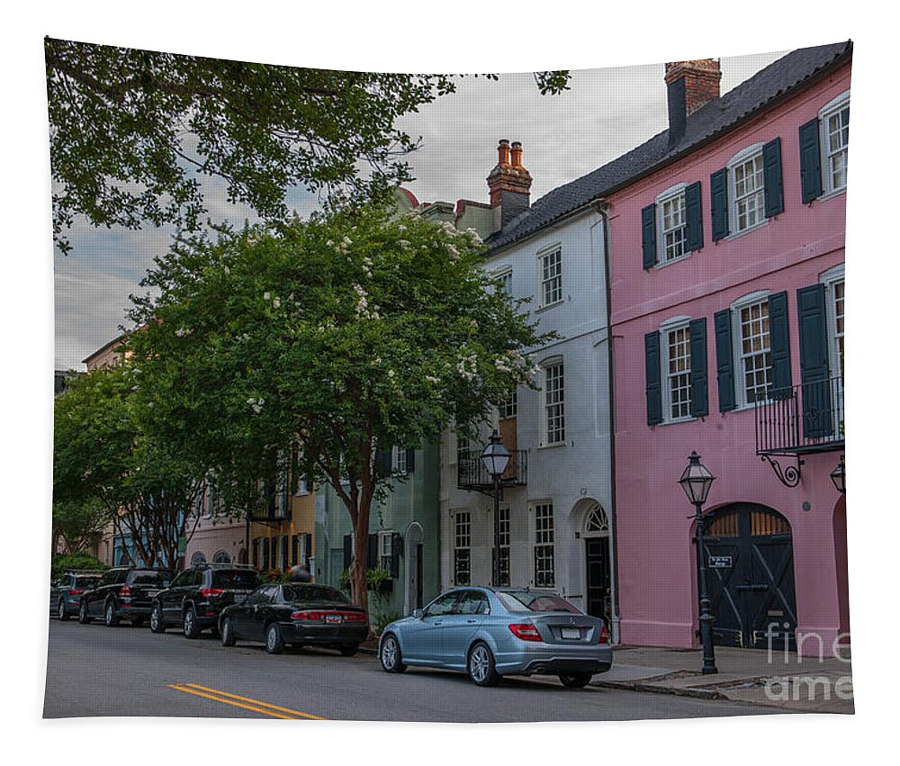 Rainbow Row House Tapestry featuring the photograph Pastel and Pale-Colored Houses by Dale Powell