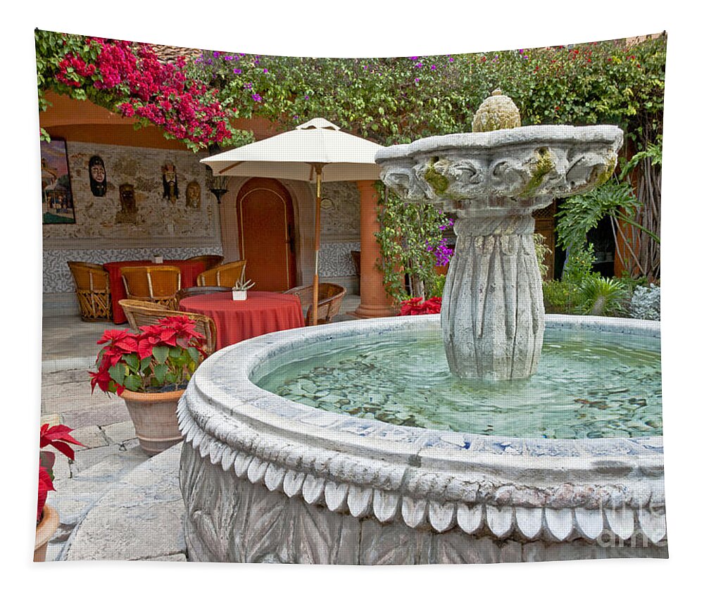 Patio Tapestry featuring the photograph Patio And Fountain by Richard & Ellen Thane