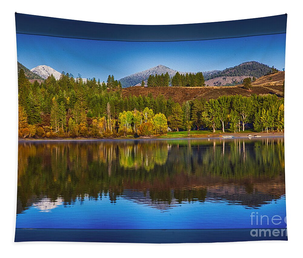 Patterson Lake Tapestry featuring the photograph Patterson Lake Cabins and Mt Gardner Landscape Art by Omaste Witkowski