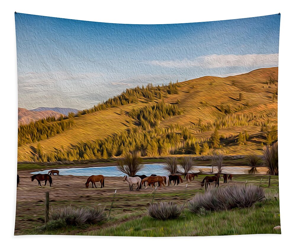 Patterson Mountain Tapestry featuring the painting Patterson Mountain Afternoon View by Omaste Witkowski