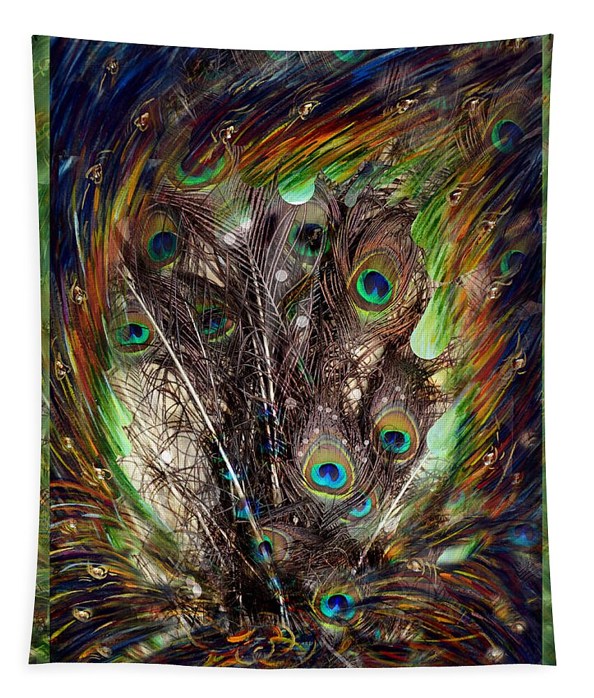 Peacock Tapestry featuring the painting Peacock Fantasy by Harsh Malik