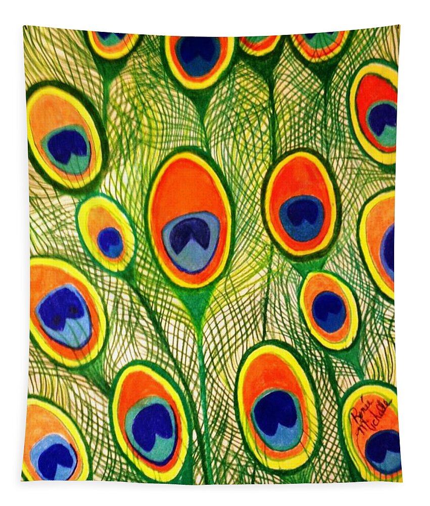 Peacock Feathers Tapestry featuring the drawing Peacock Feather Frenzy by Renee Michelle Wenker