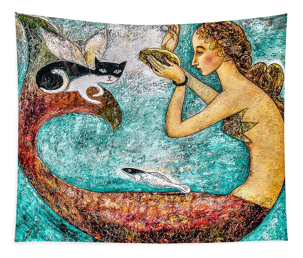 Mermaid Art Tapestry featuring the painting Pearl by Shijun Munns