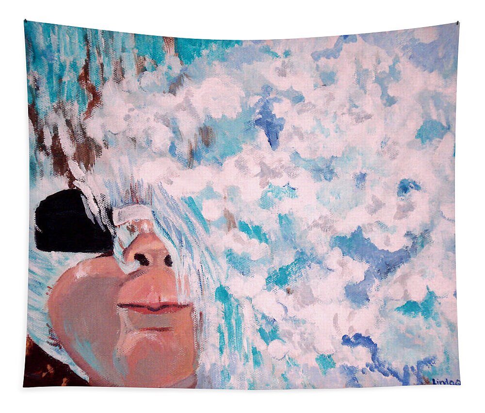 Swimming Tapestry featuring the painting Peeking by Linda Queally