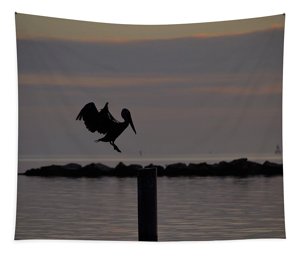 Pelican Tapestry featuring the photograph Pelican Landing by Leticia Latocki