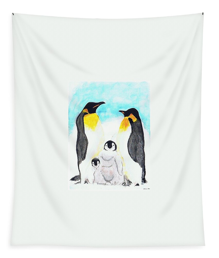 Emperor Penguins Tapestry featuring the painting Penguins by Denise Railey