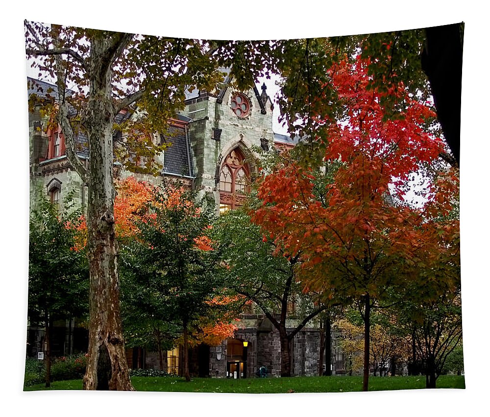Penn Tapestry featuring the photograph Penn in the Rain by Rona Black