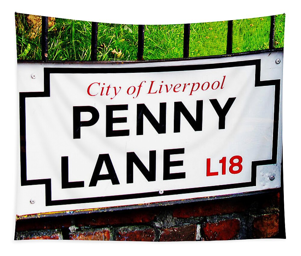 Penny Lane Tapestry featuring the photograph Penny Lane sign City of Liverpool England by Tom Conway
