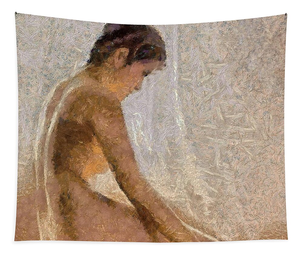 Nude Tapestry featuring the painting Pensive by Dragica Micki Fortuna