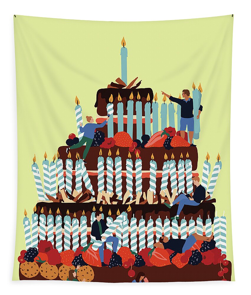 20-24 Years Tapestry featuring the photograph People Decorating Huge Birthday Cake by Ikon Images