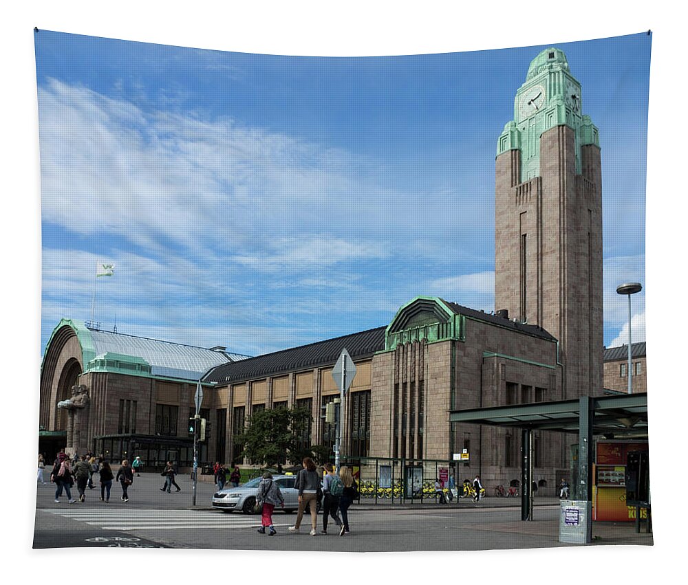 Photography Tapestry featuring the photograph People Outside Of Helsinki Central by Panoramic Images