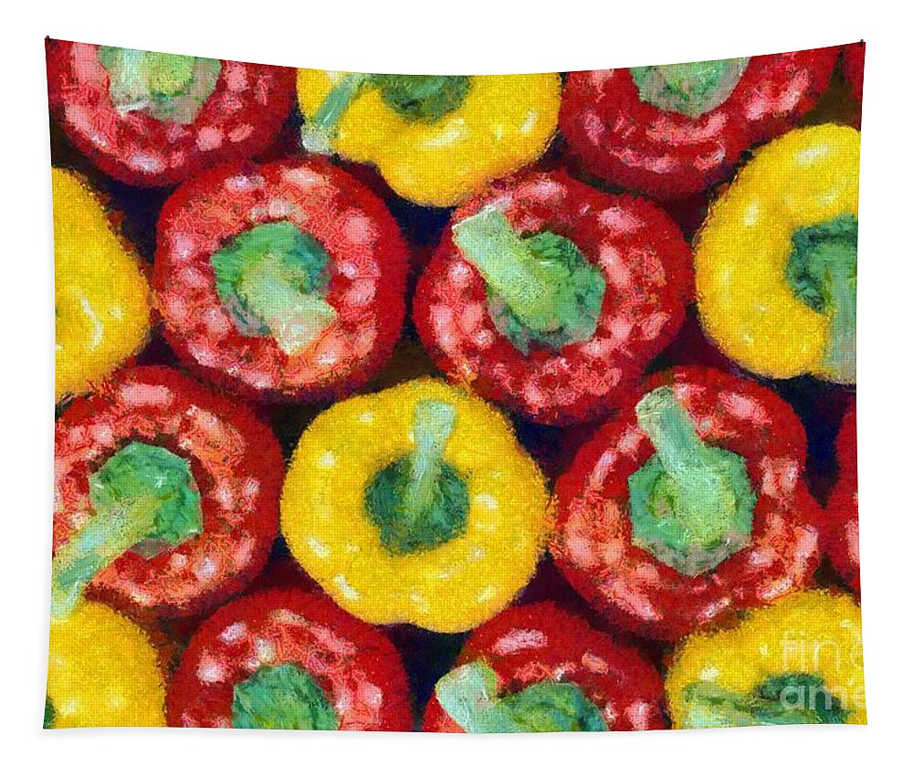 Still Life Tapestry featuring the painting Peppers by George Atsametakis