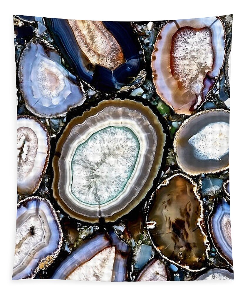 Debra Amerson Tapestry featuring the photograph Sliced Agate Periwinkle Stones by Debra Amerson