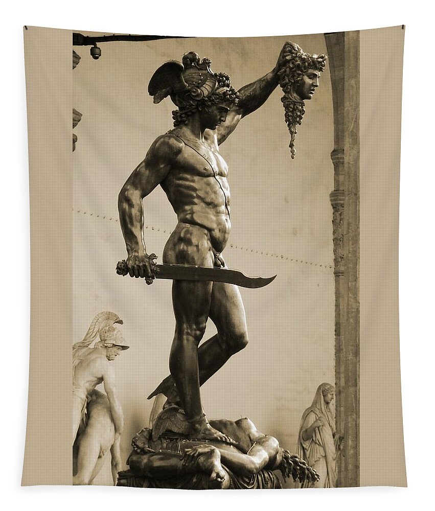 Perseus With The Head Of Medusa Tapestry featuring the photograph Perseus With the Head of Medusa by Zinvolle Art