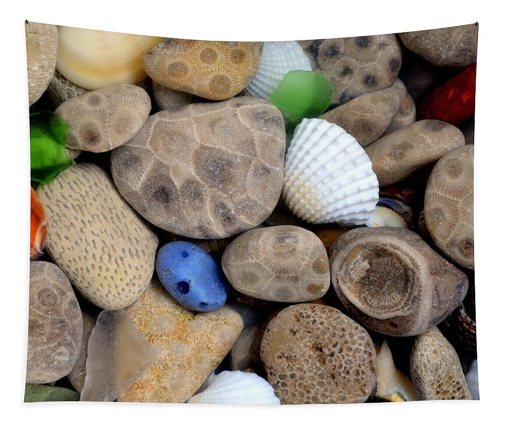 Square Tapestry featuring the photograph Petoskey Stones V by Michelle Calkins