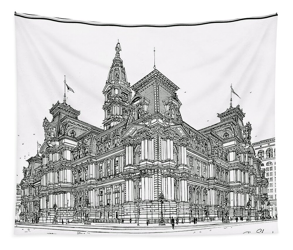 Philadelphia Tapestry featuring the drawing Philadelphia City Hall 1911 by Ira Shander