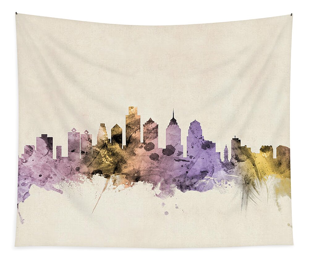 Philadelphia Tapestry featuring the digital art Philadelphia Pennsylvania Skyline by Michael Tompsett