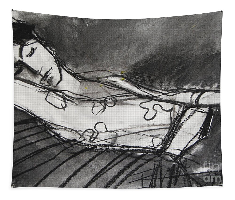 Live Model Study Tapestry featuring the drawing Pia #5 - figure series by Mona Edulesco