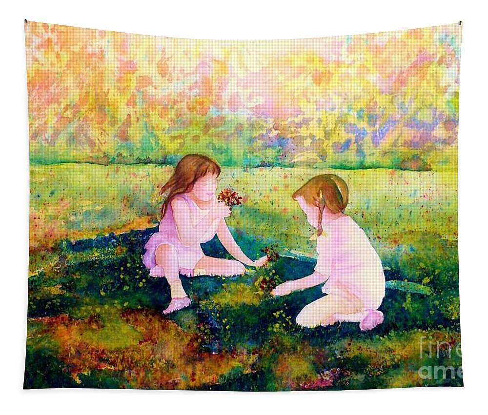 Paintings Of Westmount Tapestry featuring the painting Picking Flowers In The Park Paintings Of Montreal Park Scenes Children Playing Carole Spandau by Carole Spandau