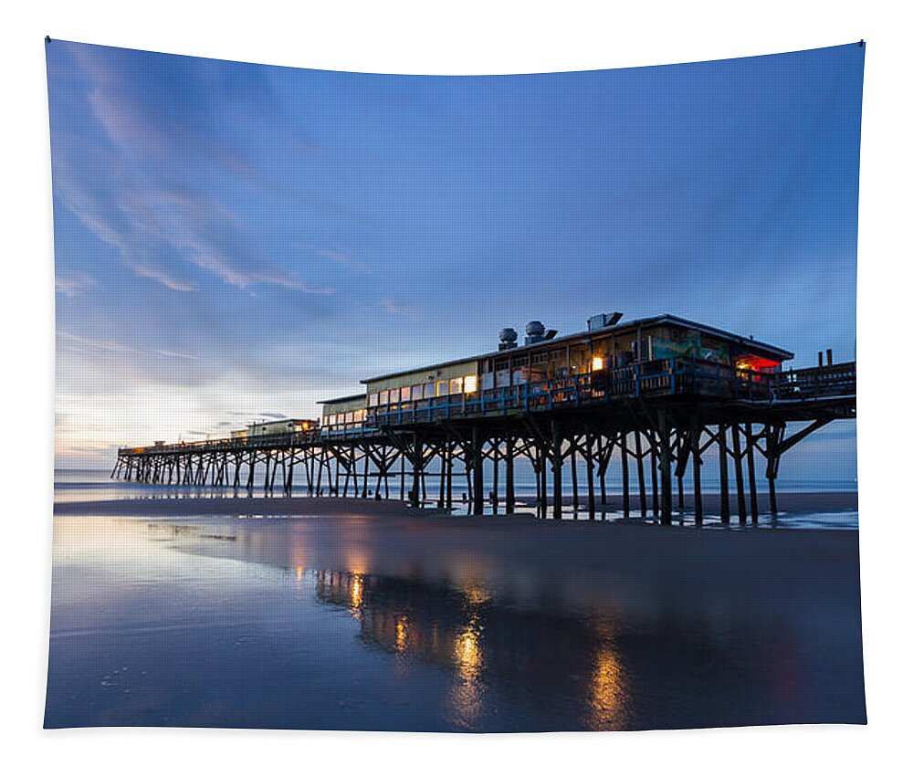 Atlantic Ocean Tapestry featuring the photograph Pier at Twilight by Stefan Mazzola