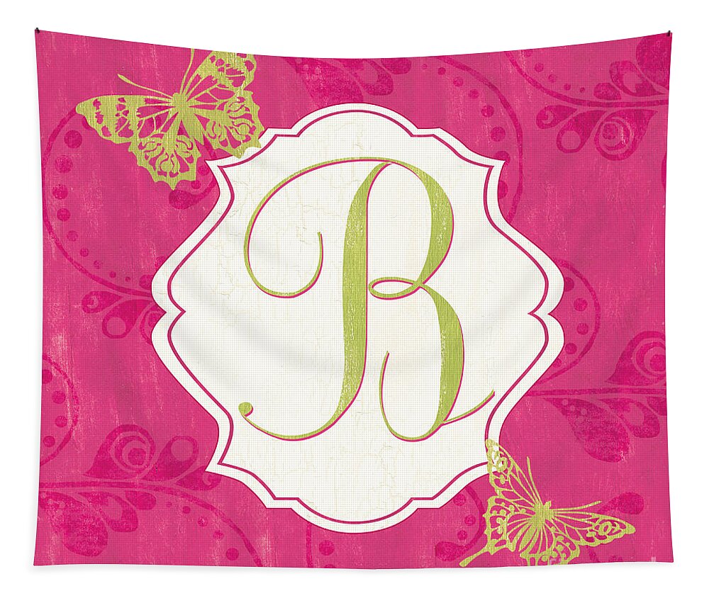 Monogram Tapestry featuring the painting Pink Butterfly Monogram by Debbie DeWitt